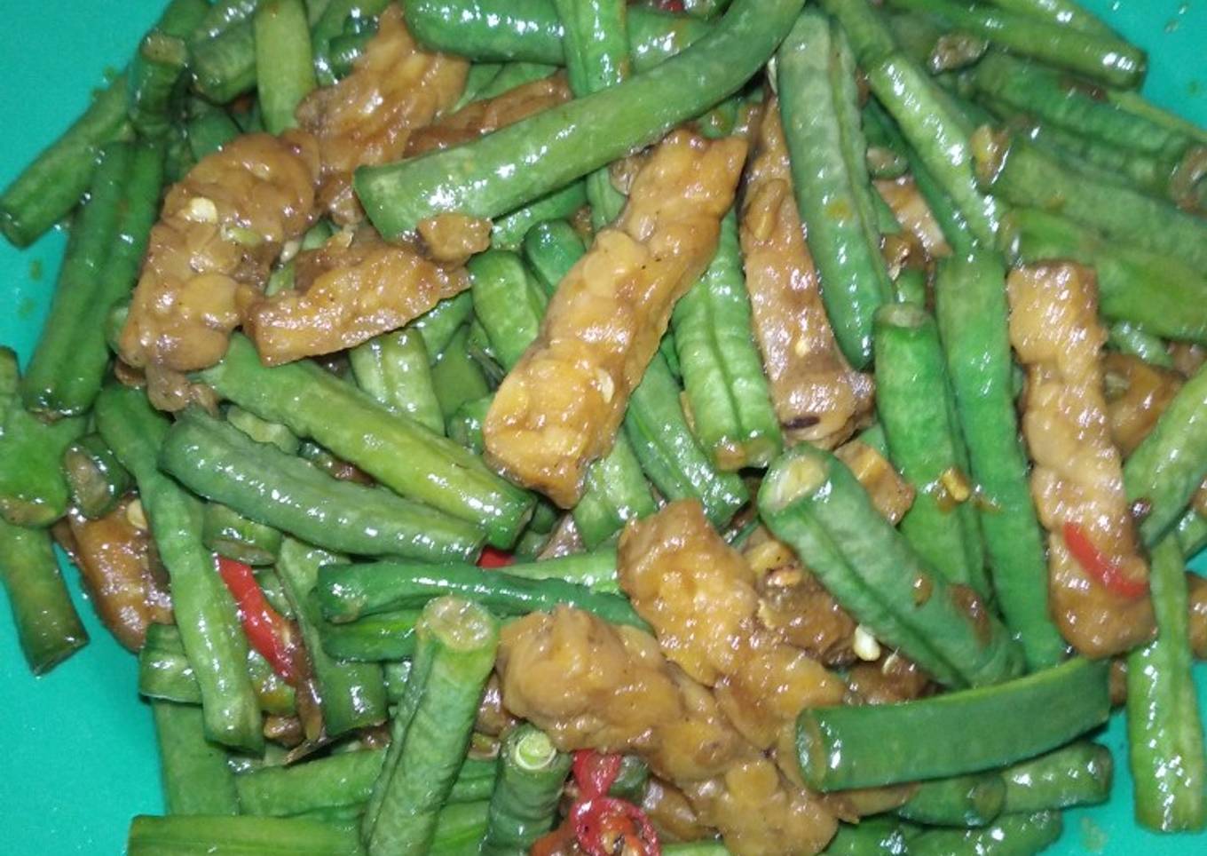 Oseng kacang panjang tempe manis