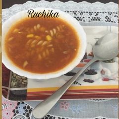 Corn fusilli soup A picture of Corn fusilli soup.