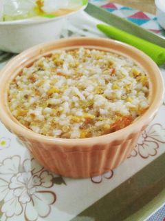 Foto resep MPASI 9m+: Nasi tim kukus daging sayuran