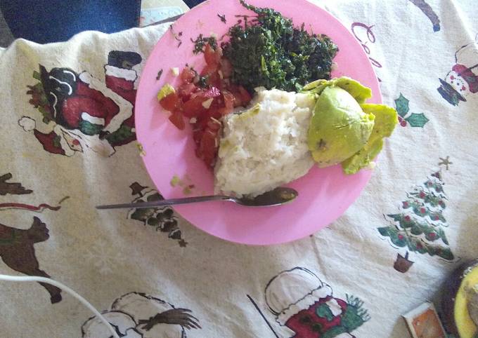 Fried kales,ugali plus kachumbari