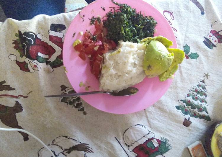 Fried kales,ugali plus kachumbari