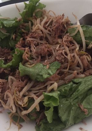 Una foto de Pollo con Germinado de soya y lechuga