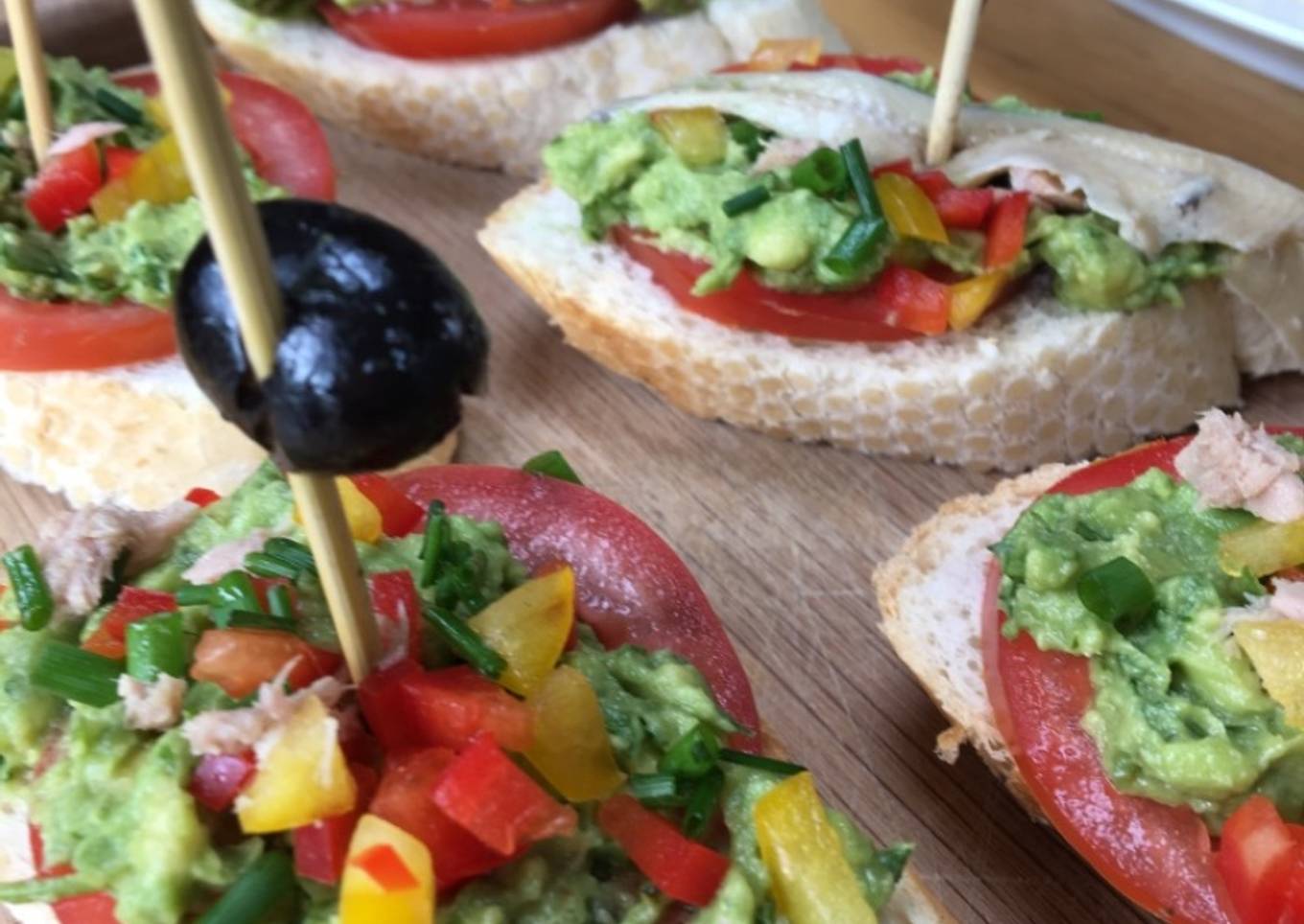 Avocado & Vine Ripened Tomato Crostini (small bites)