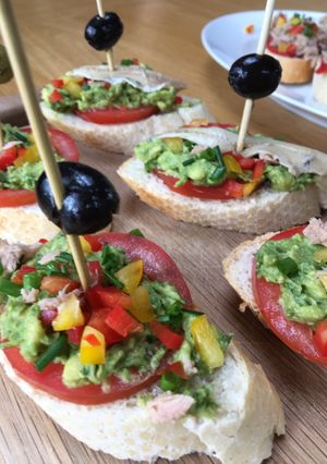 A picture of Avocado & Vine Ripened Tomato Crostini (small bites).