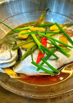 Hình của món Cá Chim Hấp Hành Gừng.