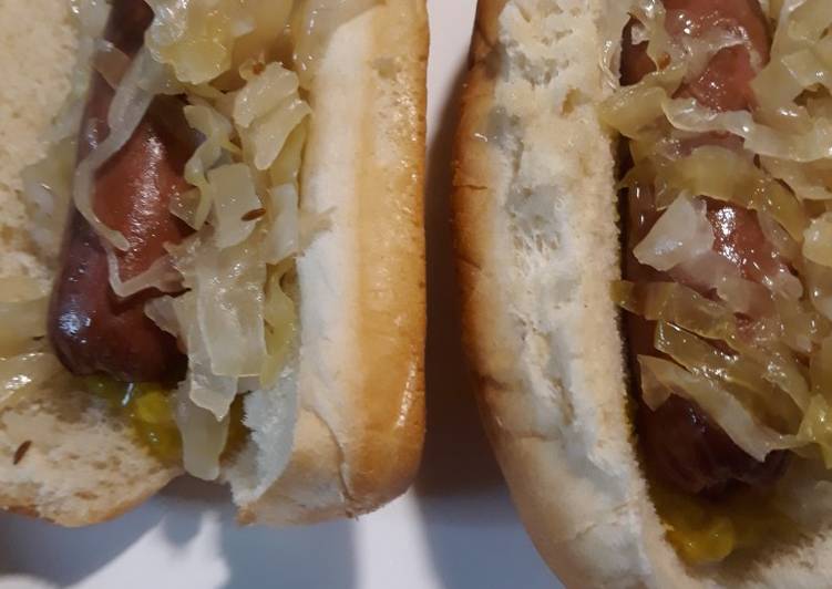 Recipe of Homemade Homemade Fermented Sauerkraut on Hotdogs