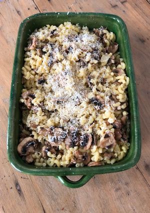 Une photo de Gratin de coquillettes aux champignons