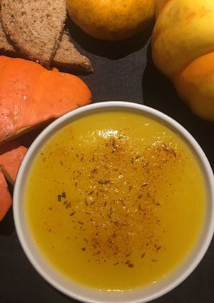 A picture of #pumpkinrescue pumpkin soup 🌱🌱.