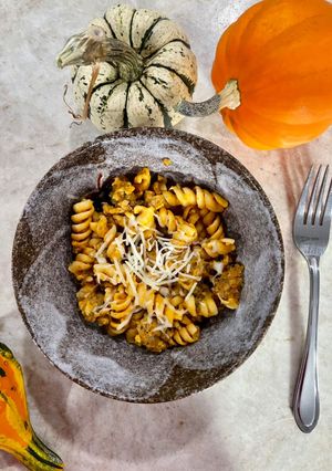 A picture of Pumpkin and Sausage Pasta.