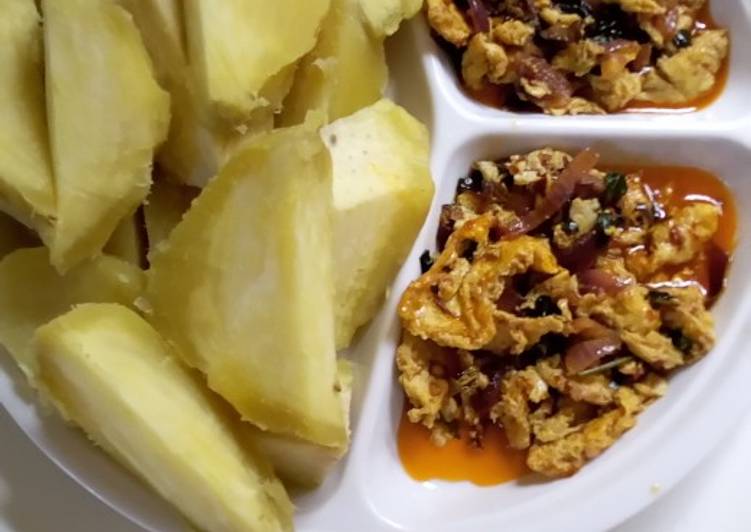 Steps to Prepare Favorite Boiled sweet potatoes with vegetable egg sauce