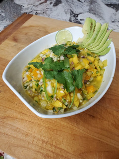A picture of Vavo's Peach Mango Salsa.