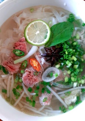 A picture of Phở Bò (Vietnamese Beef Noodle Soup).