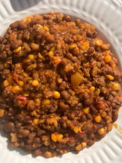 A picture of Jollof beans & corn.
