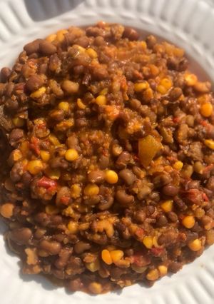 A picture of Jollof beans & corn.