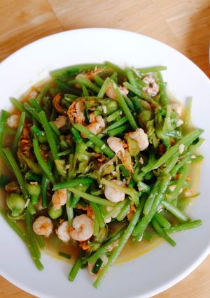 Hình của món Bông bí xào tép.