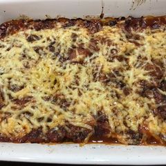 A picture of Aubergine and lentil bake.
