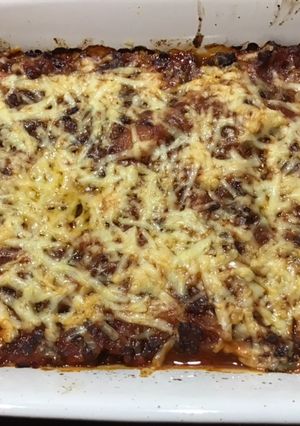 A picture of Aubergine and lentil bake.