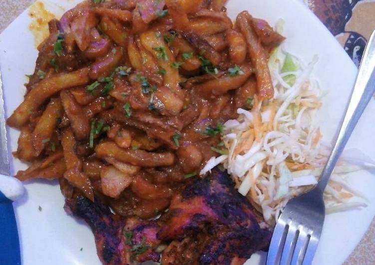 Marinated grilled chicken and chips masala