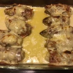 A picture of California Farm Prosciutto Chicory in Bechamel Sauce.