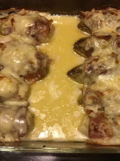 A picture of California Farm Prosciutto Chicory in Bechamel Sauce.