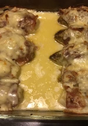 A picture of California Farm Prosciutto Chicory in Bechamel Sauce.