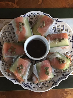 A picture of California Farm Cucumber Salmon Spring Roll.