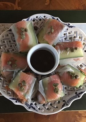 A picture of California Farm Cucumber Salmon Spring Roll.