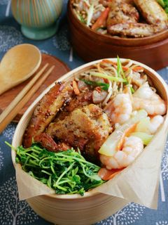 減醣日式烤雞翅胡瓜蝦仁便當 的食譜成品照片