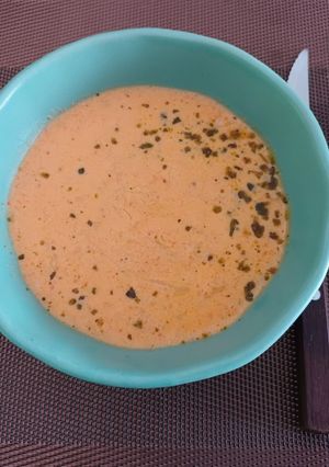 A picture of Potato Soup in Red Bell Pepper Cream.