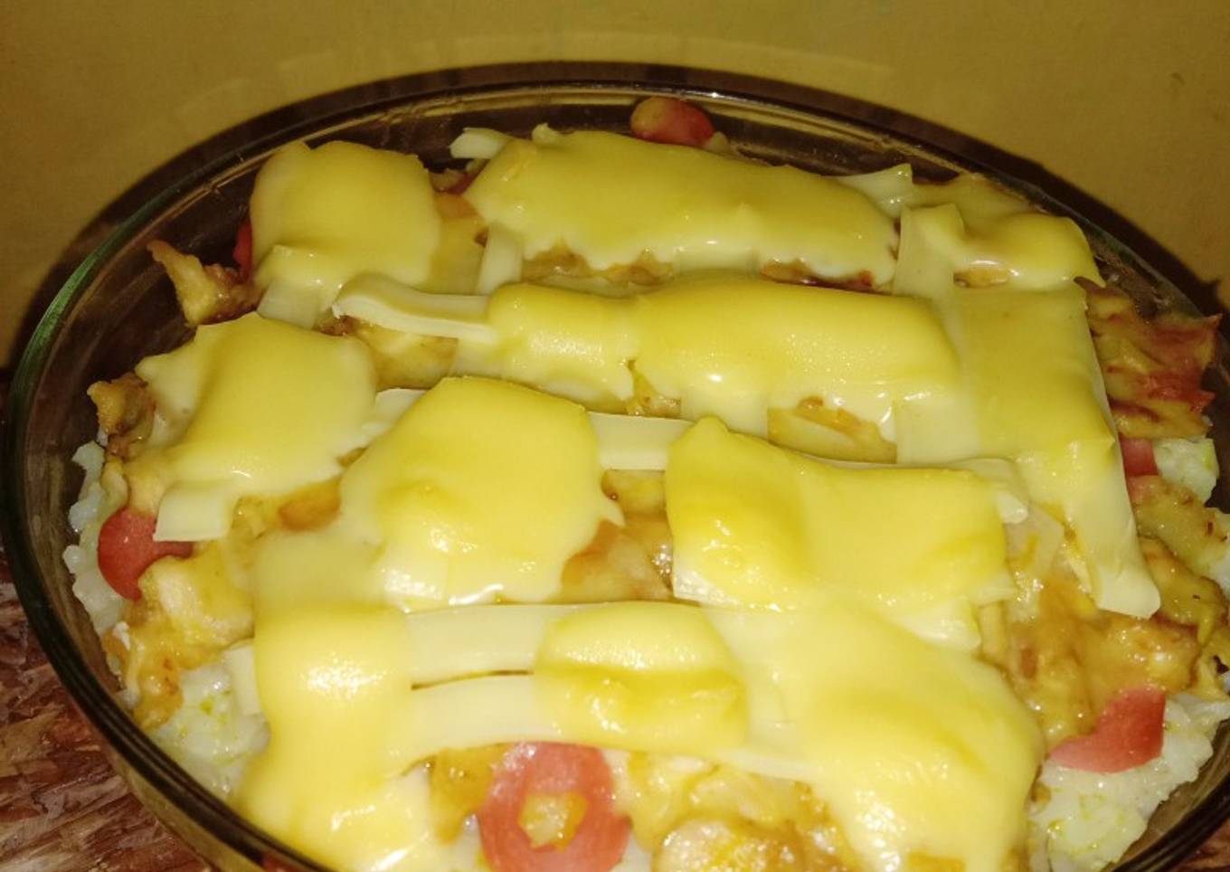 Nasi panggang saus cream ayam keju