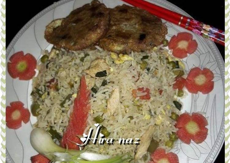 Chicken fried rice with shami kabab
