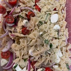 A picture of Tomato Basil pasta salad.