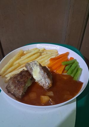 Foto resep Japanese Beef Hamburg Cheese Melt Steak