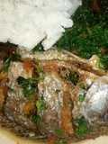 Fish stew, spinach and ugali