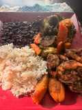 Jerk Shrimp with Coconut Rice and Baked Veggies