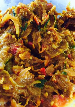 A picture of Baingan Bhartha (Oven roasted).