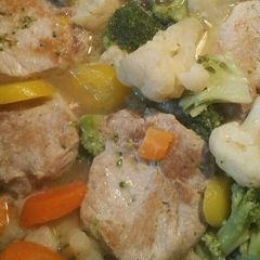 A picture of Pork and Vegetables.