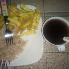 A picture of Fried chips (sweet potato) with scramble egg #Ramadhancontest.