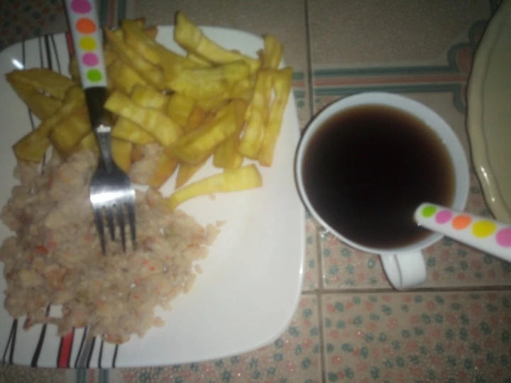 Recipe Fried chips (sweet potato) with scramble egg #Ramadhancontest the Delicious Tasty
