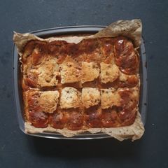 A picture of Choc. Chip Brioche Rolls Bread Pudding.