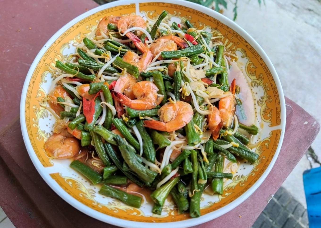Tumis kacang panjang udang