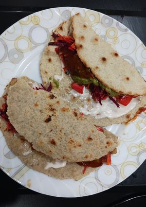A picture of Sunflower seeds Roti-Open Salad wraps.