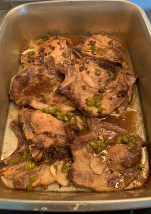A picture of Baked Pork chops with Gravy.