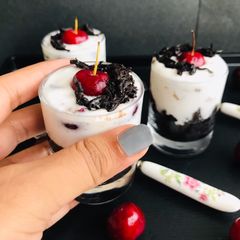 A picture of Black forest pudding shots.