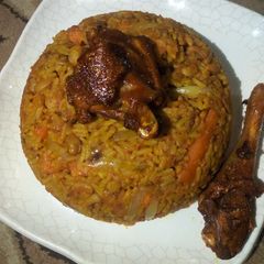 A picture of Jollof din shinkafa da wake.