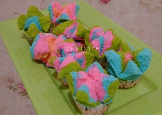 Cara Gampang Membuat Bolu Kukus Mawar Pelangi (All in One) yang Bikin Ngiler