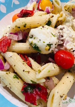 A picture of Mozzarella and Tomato Penne Lemon Salad.