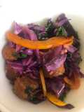 Sautéed Purple Cabbage & Kale with Hot Italian Vegan Sausage & Bell Peppers