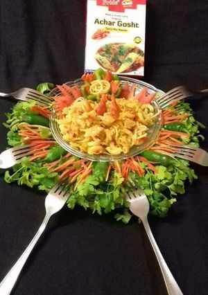 A picture of Achari Spaghetties.