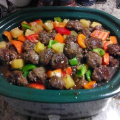 A picture of Pineapple sweet and sour meatballs.